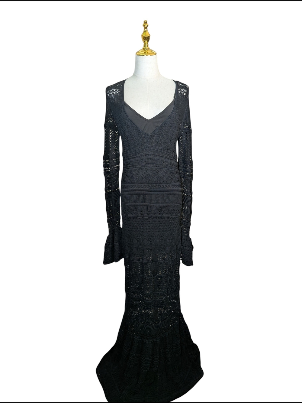 ALEXIS BLACK CROCHET LACE MERMAID MAXI DRESS L
